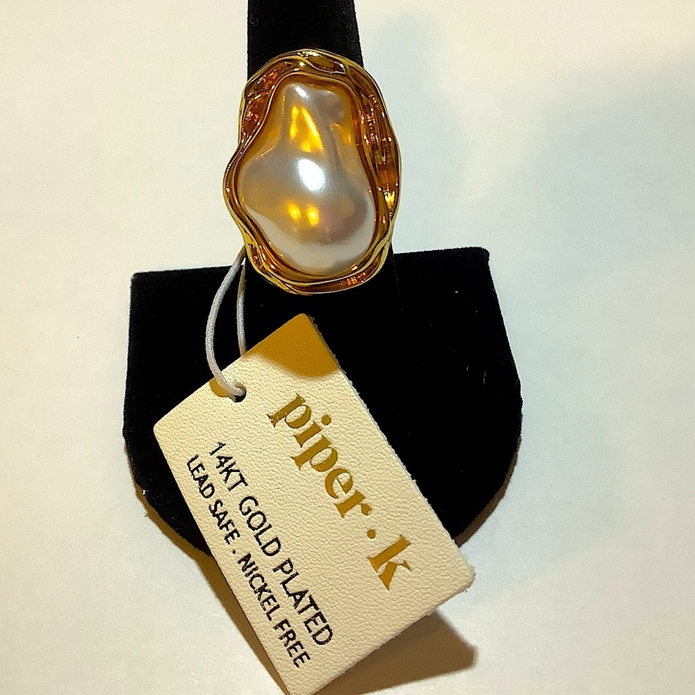 Baroque Pearl 14k Gold Plated Statement Cocktail Ring New